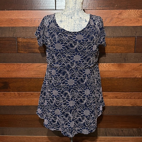 Motherhood Maternity Tops - Motherhoo Maternity Stretchy Scoop Neck Short Sleeve Embroidered Floral Blouse